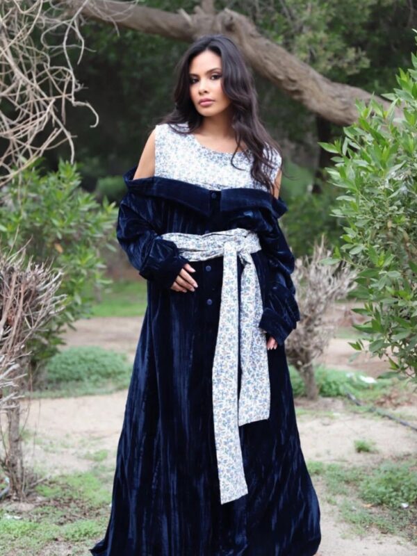 جلابية كحلي مخمل أووف شولدر