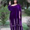 جلابية مخمل بنفسجي مطرز بالذهبي